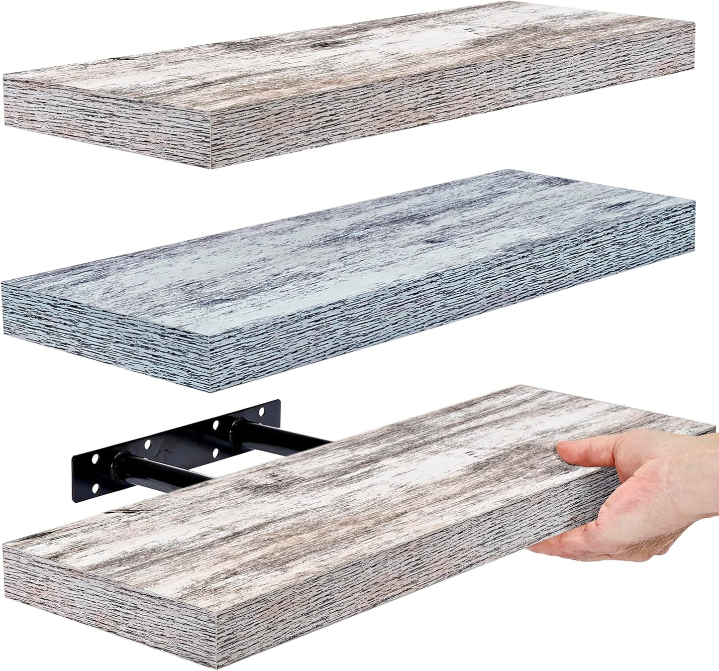 Rustic Floating Shelves for Wall – Set of 3, 16 Inch Wood Shelf for Bathroom, Bedroom, Living Room, Kitchen & Office Decor