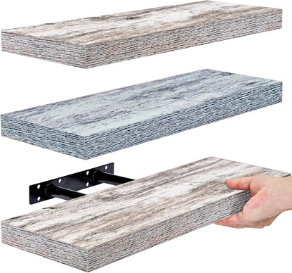 Rustic Floating Shelves for Wall – Set of 3, 16 Inch Wood Shelf for Bathroom, Bedroom, Living Room, Kitchen & Office Decor
