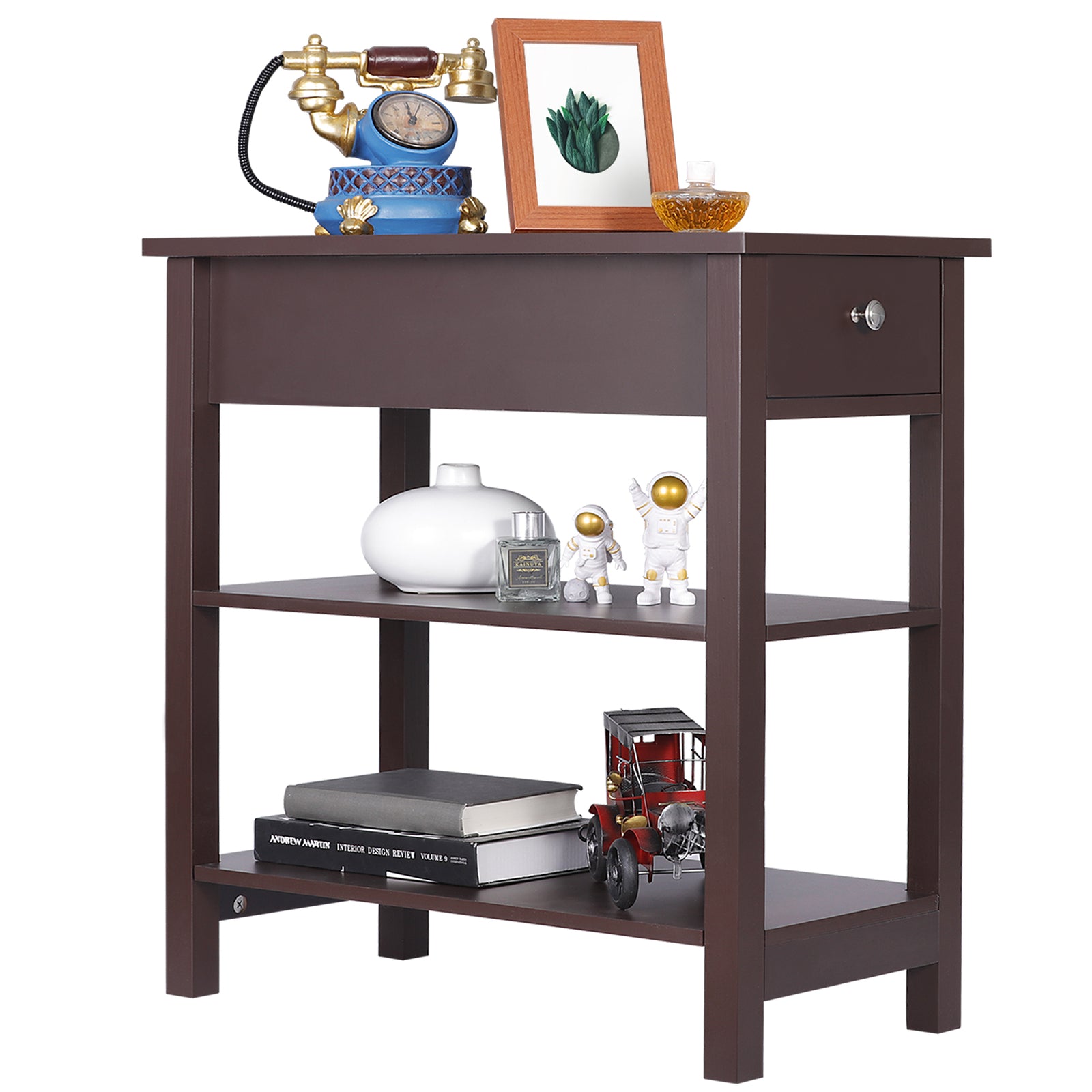 Open End Table Narrow Side Table Slim End Table for Living Room Bedroom Brown