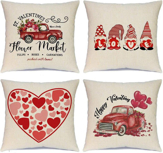  Set of 4 Valentine's Day Heart Pillow Covers 