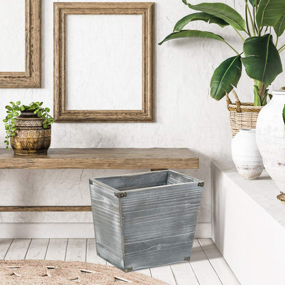 Gray Farmhouse Wood Trash Can with Metal Brackets – Rustic Waste Bin for Home & Office