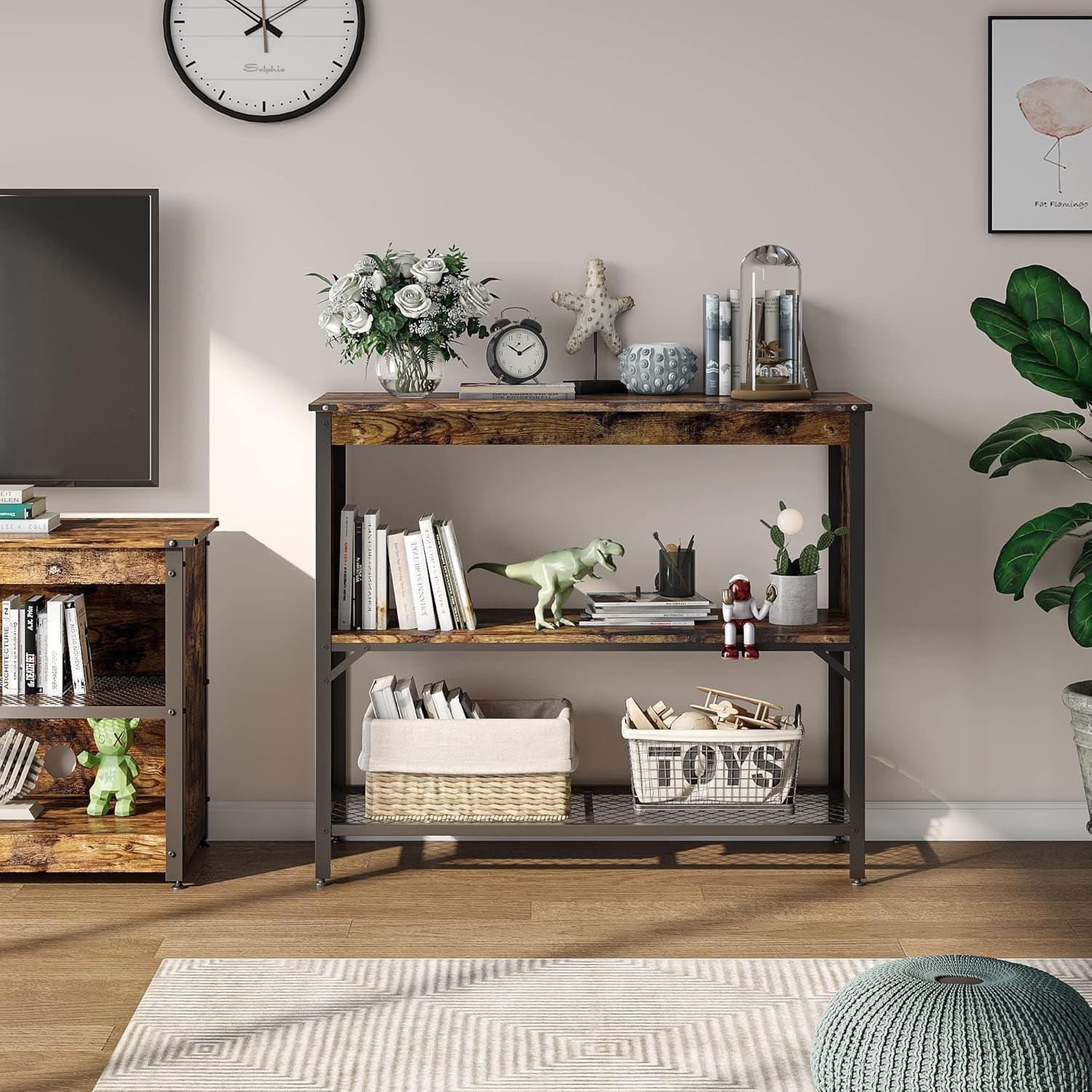 Industrial Kitchen Island with Storage and Open Shelves, Coffee Bar Buffet Cabinet Station