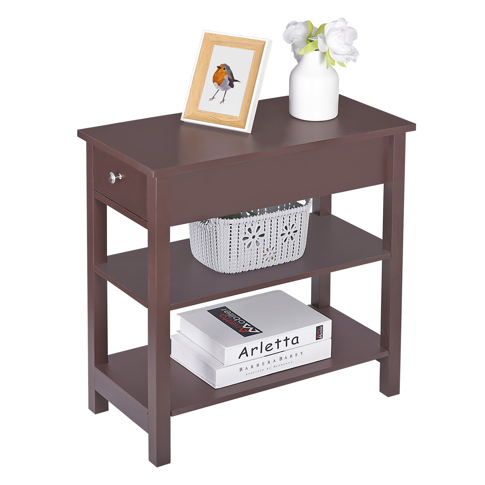 Open End Table Narrow Side Table Slim End Table for Living Room Bedroom Brown