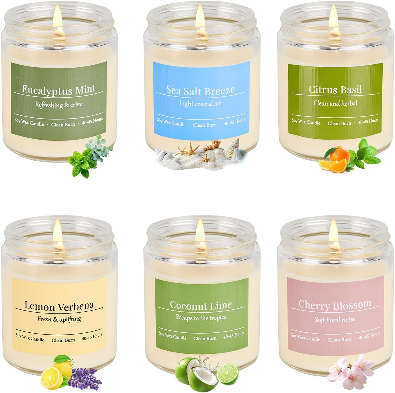 Aromatherapy Scented Candle Gift Set - 6-Pack with 300-Hour Burn Time, Featuring Lavender, Jasmine, Vanilla, Sage, Sandalwood, Rose, and Eucalyptus Mint - Perfect for Gifting to Women