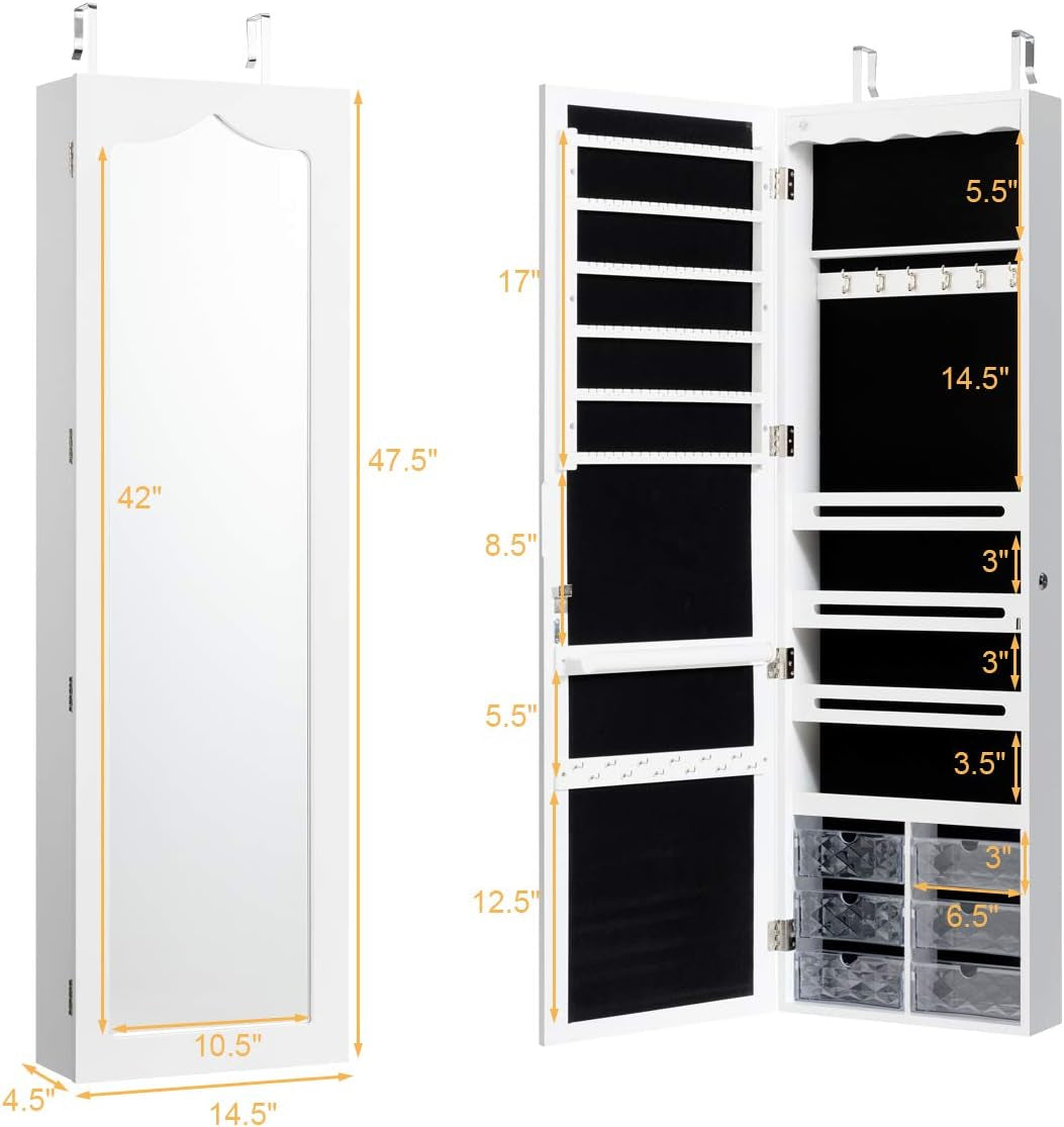 Full-Length Mirror Jewelry Organizer with Drawers & Lights
