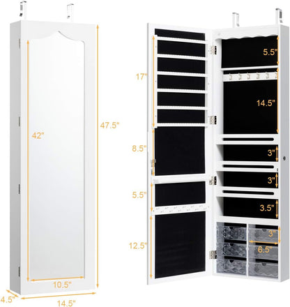 Full-Length Mirror Jewelry Organizer with Drawers & Lights