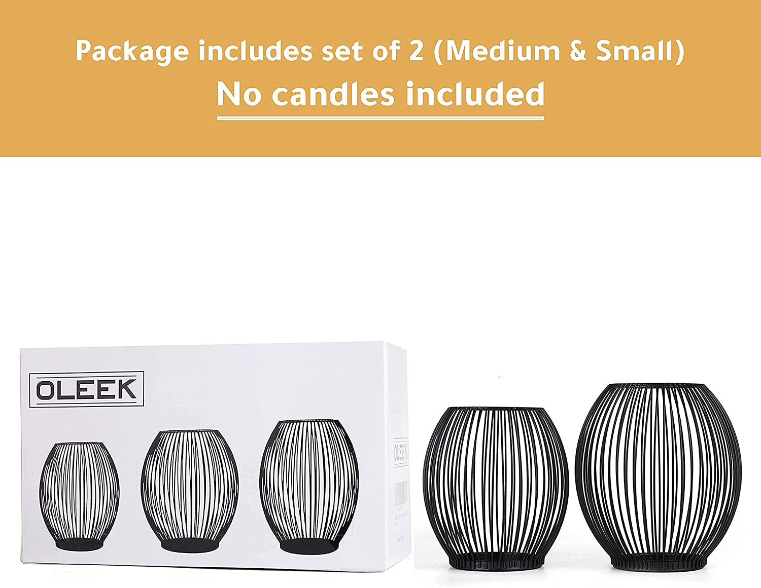 Outdoor Decorative Candle Holder Set - Black Wire Hurricane Holders for Pillar Candles - Elegant Centerpiece Accents
