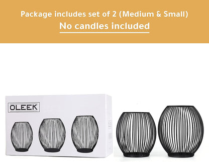 Outdoor Decorative Candle Holder Set - Black Wire Hurricane Holders for Pillar Candles - Elegant Centerpiece Accents