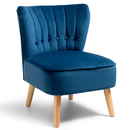 Tufted Blue Velvet Accent Chair — Armless
