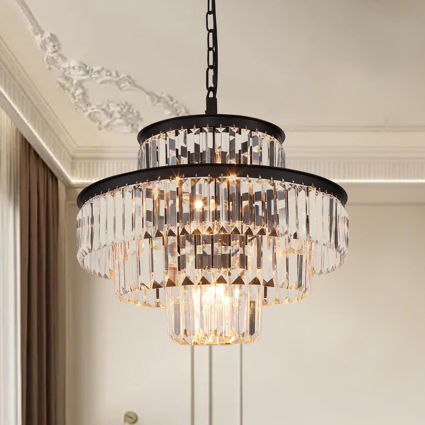 Elegant 7-Tier Crystal Chandelier, 17-Light Nickel Finish