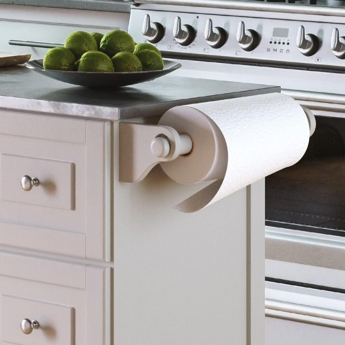 Dolly Madison 54-Inch Rolling Mobile Kitchen Island with Storage and Towel Rack in Off White