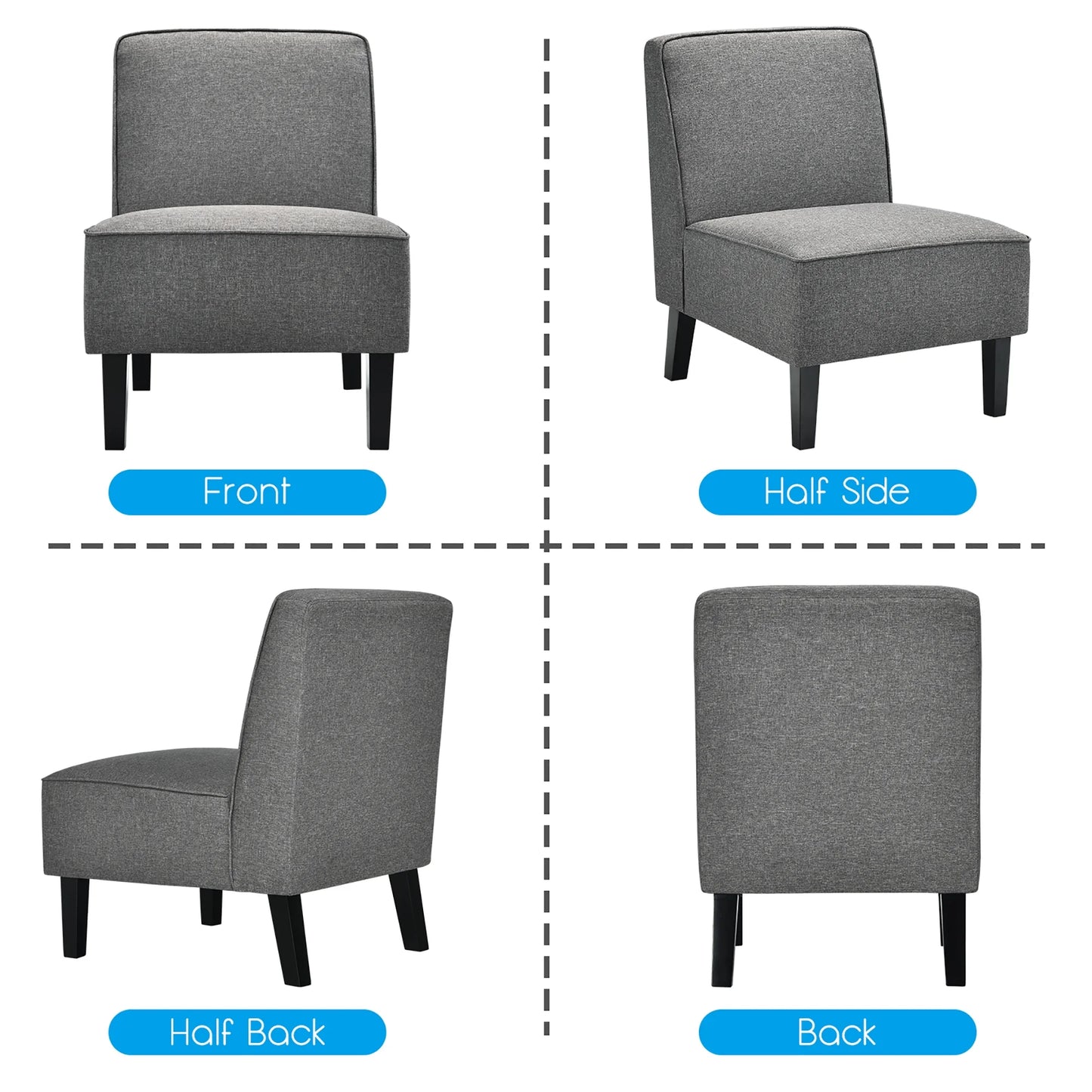 Cozy Armless Accent Chair – Gray Upholstery