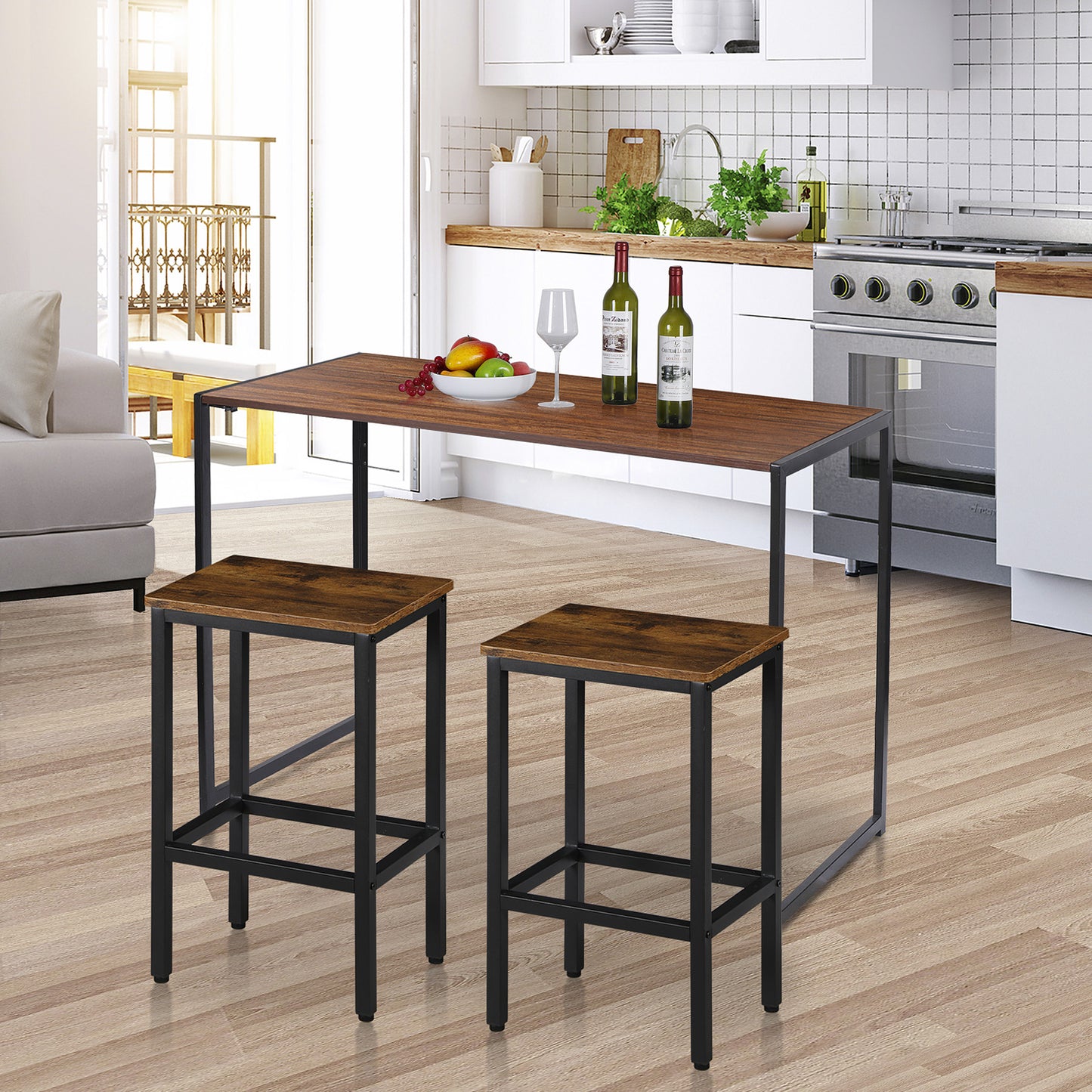 Set of 2 Industrial Bar Stools with Footrest for Kitchen and Breakfast Areas