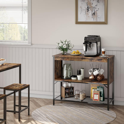 Industrial Kitchen Island with Storage and Open Shelves, Coffee Bar Buffet Cabinet Station