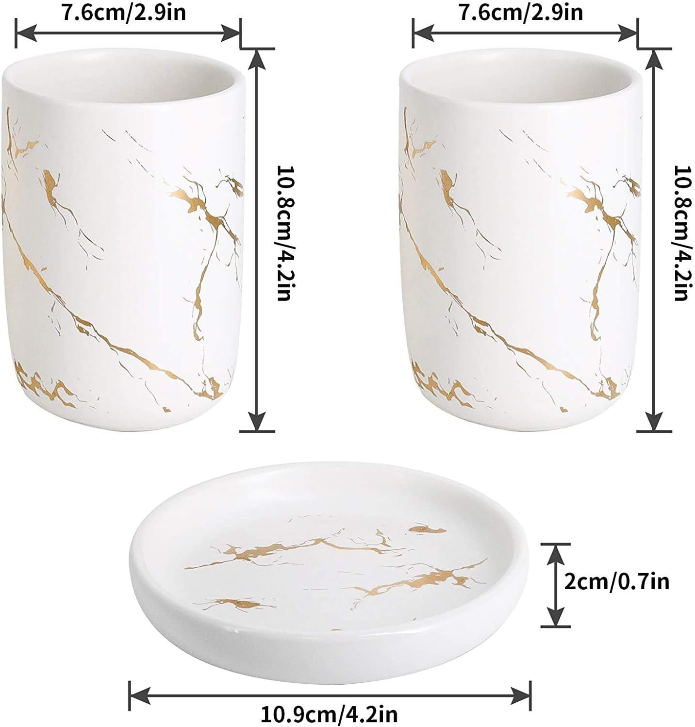 4-Piece Cream Bathroom Set – Ceramic Dispenser, Tumblers & Soap Dish