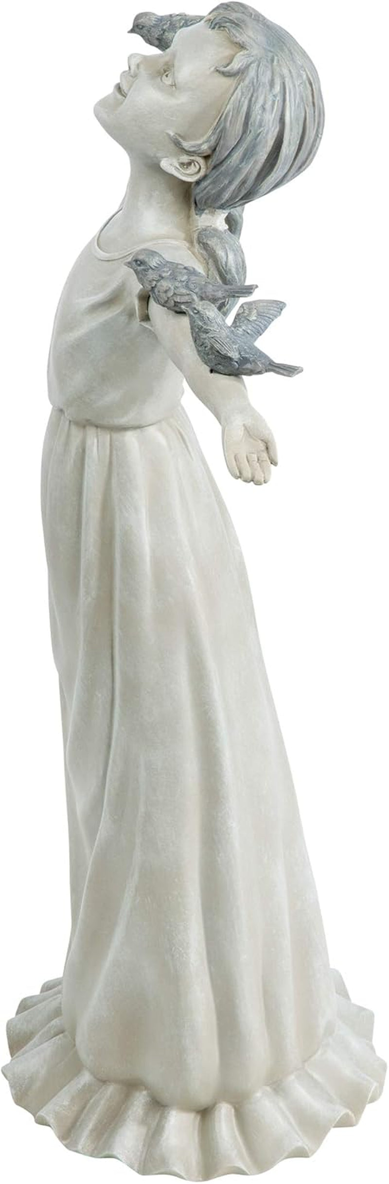 Basking in Glory Outdoor Garden Statue of Little Girl with Birds, 29 Inches Tall, Cast Stone Resin with Two-Tone Finish