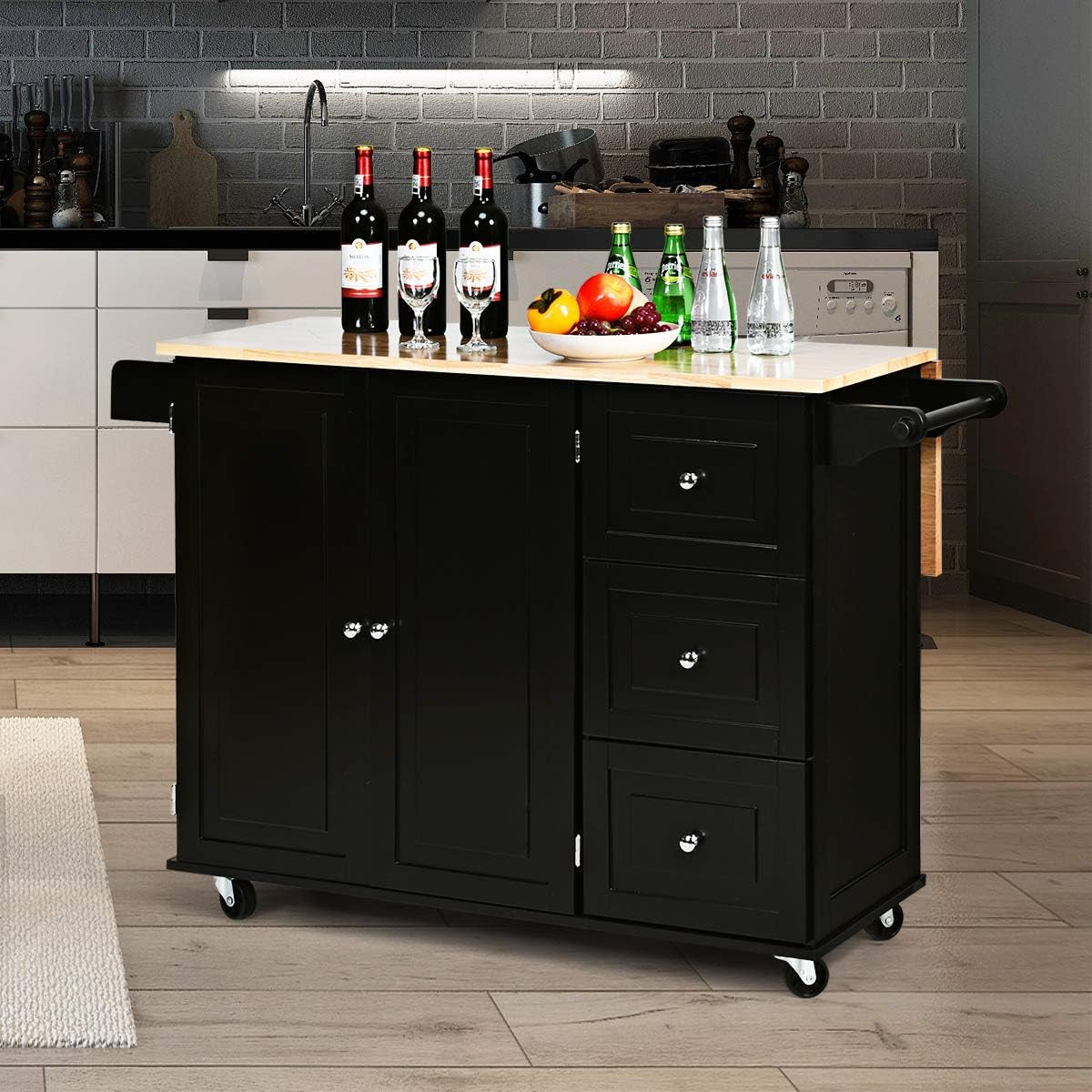 Kitchen Island Cart with Drop-Leaf Top and Storage
