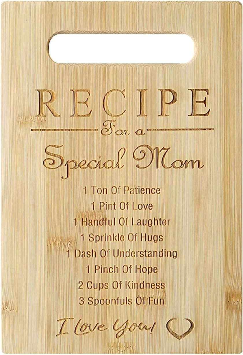Custom Engraved Bamboo Cutting Board for Mother's Day and Birthdays - Thoughtful Recipe Design for Moms