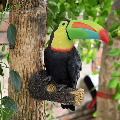 Toucan Tree Hugger Hanging Garden Statue - 11.4 Inch Multicolor Resin Tropical Bird Sculpture for Outdoor Spaces (Style 1)