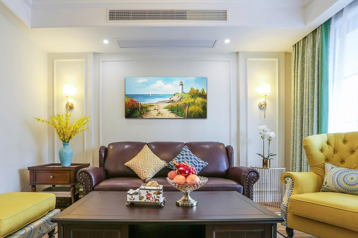 Ocean Coastal Beach Canvas Wall Art Living Room Painting Seascape Lighthouse ...