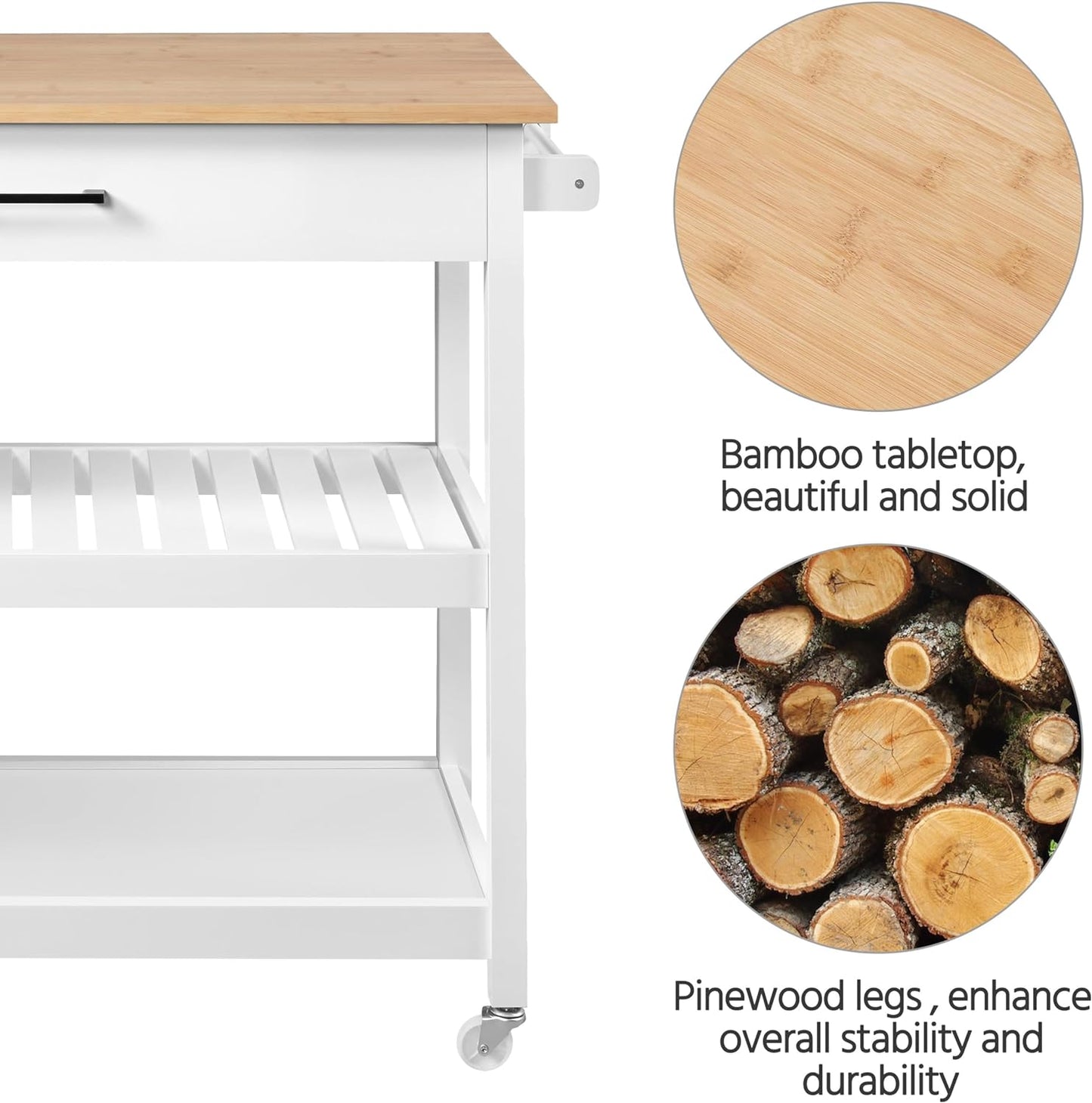 Kitchen Island Cart with 3-Tier Storage and Wheels