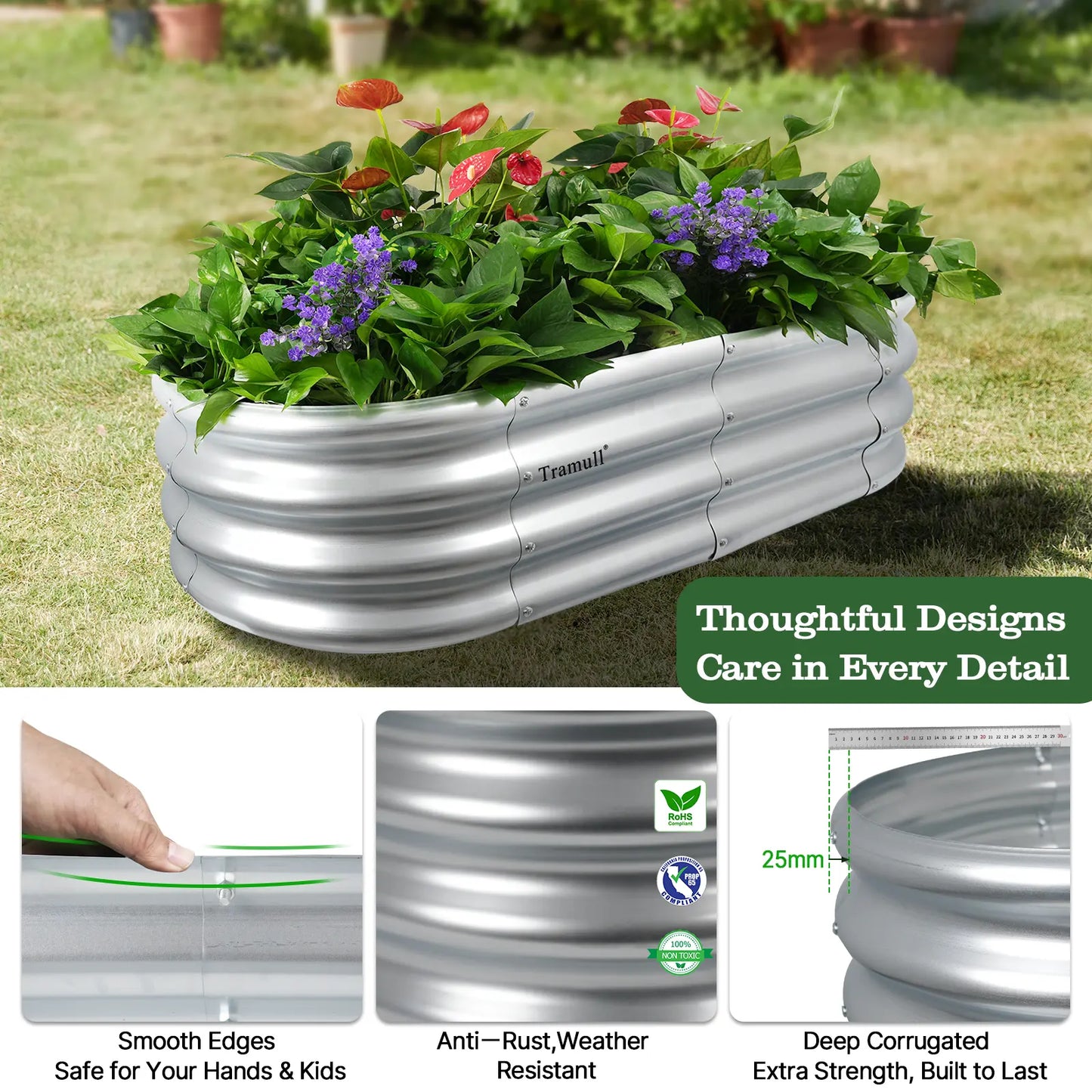 Tramull Oval Metal Planter Box - Ideal for Vegetables and Effortless DIY Assembly for Your Gardening Journey