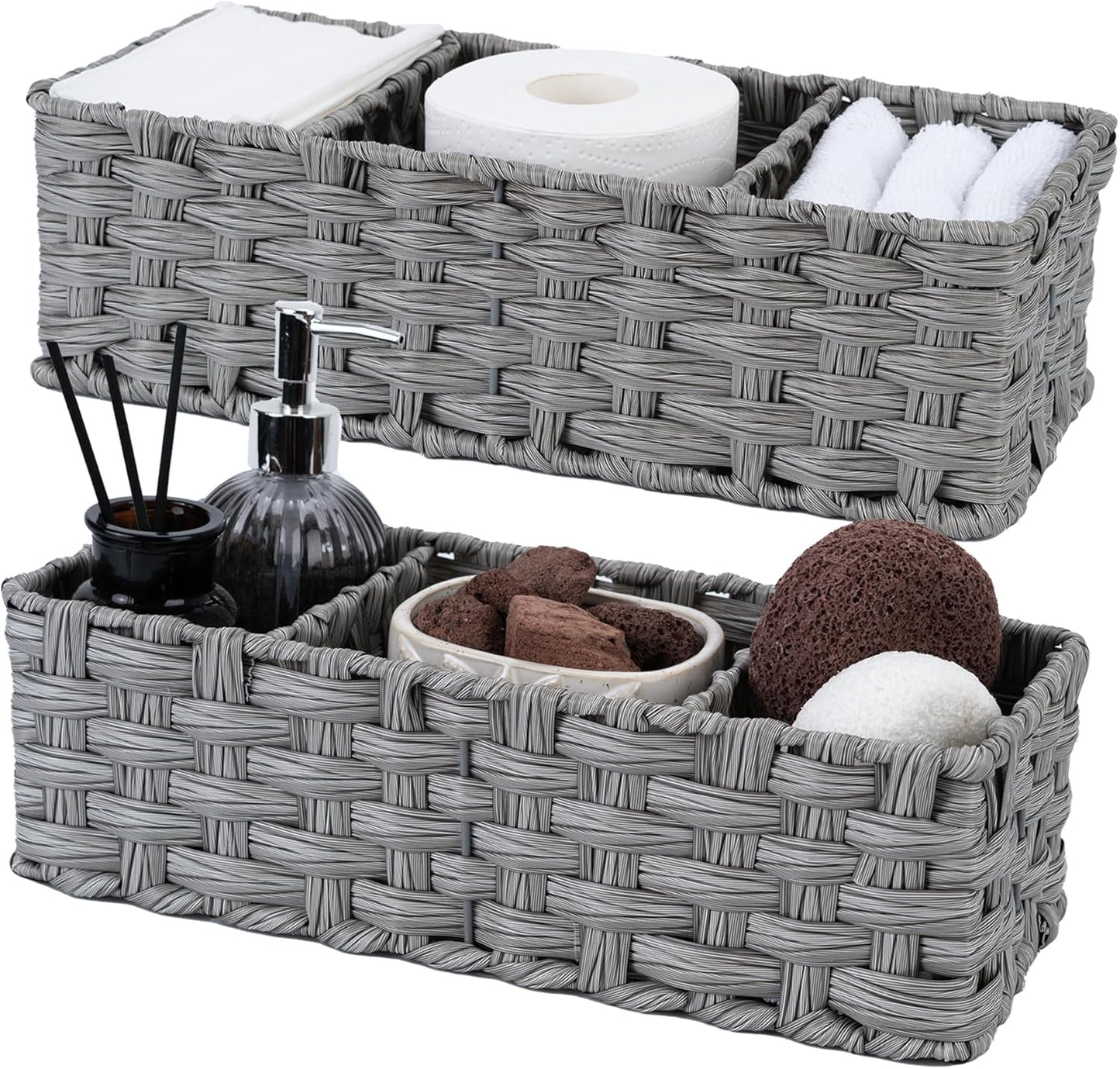 Set of 2 Gray Wicker Toilet Tank Trays – Compact Bathroom Storage
