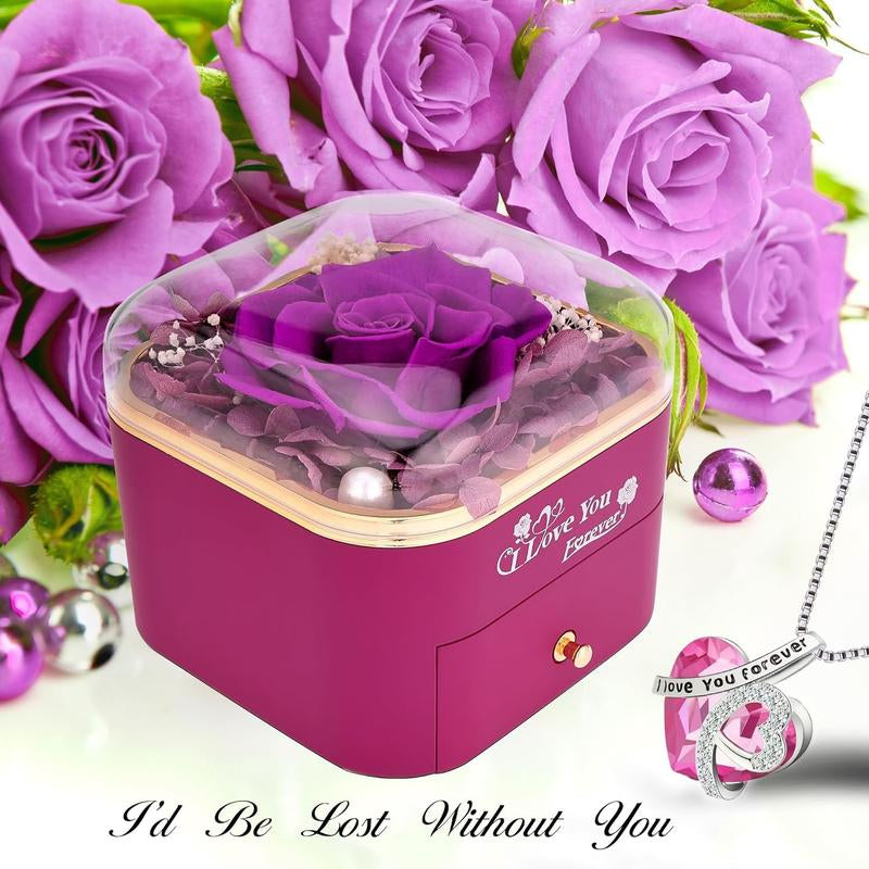 Elegant Preserved Rose Gift Set with Jewelry Box and Necklace - Ideal for Mother's Day,  Birthdays and Valentine's Day