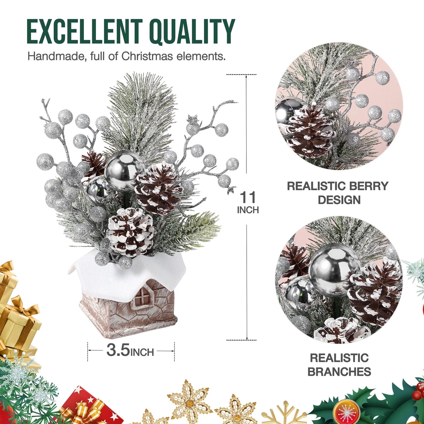 Miniature Silver Christmas Tree with Ornaments 