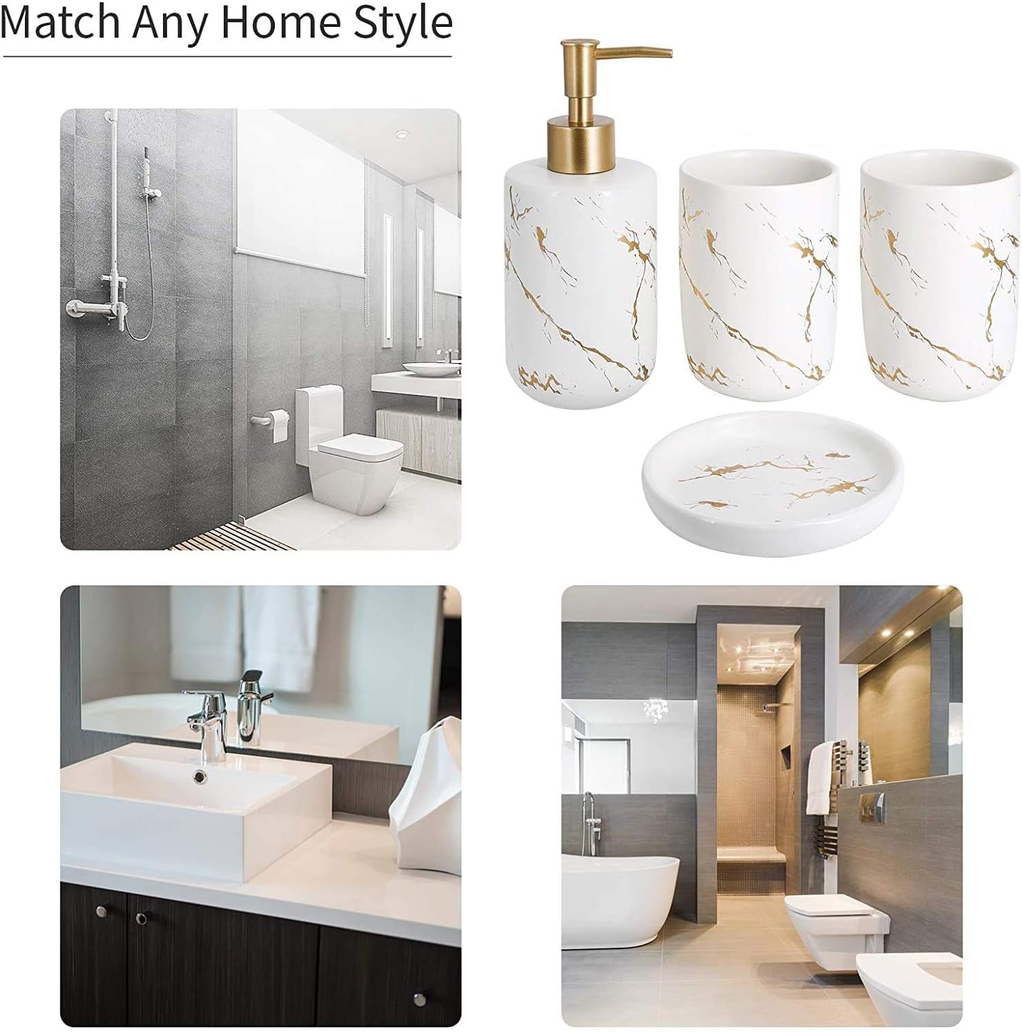 4-Piece Cream Bathroom Set – Ceramic Dispenser, Tumblers & Soap Dish