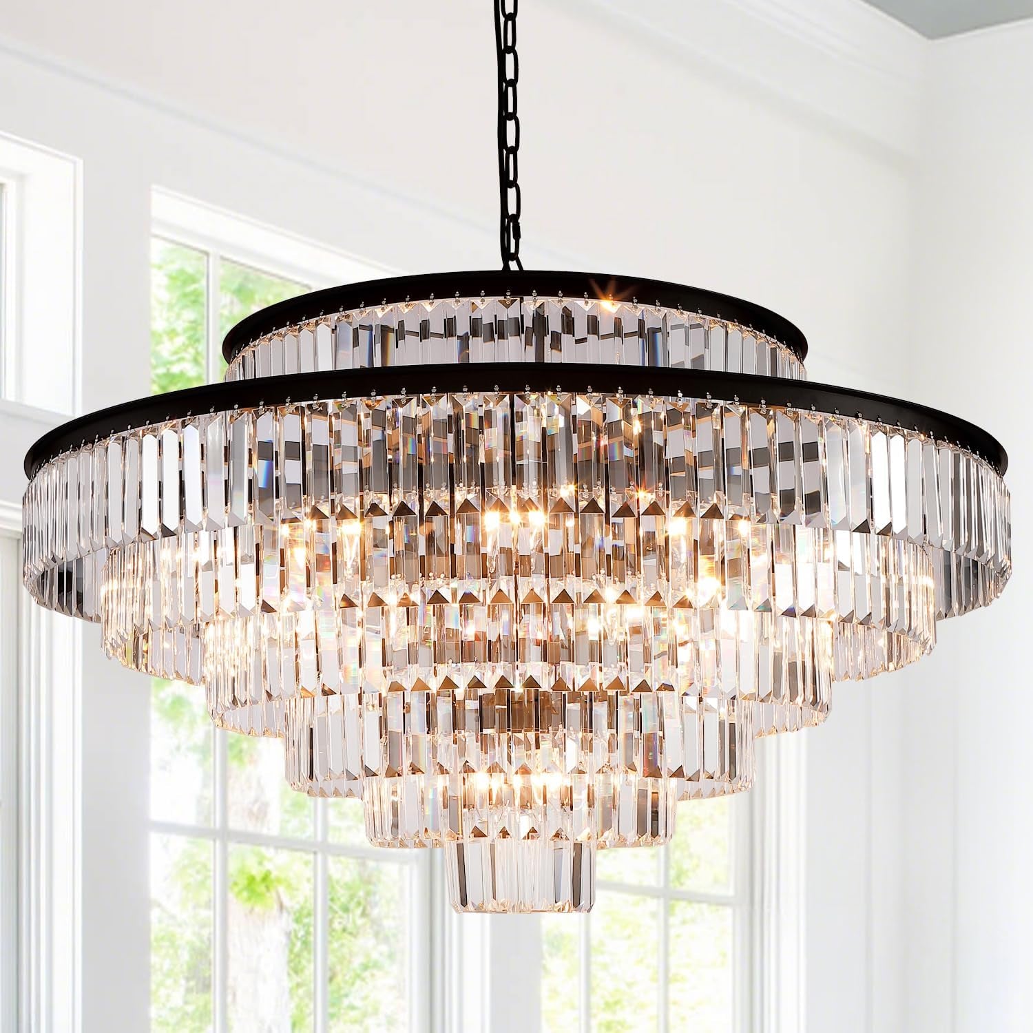 Elegant 7-Tier Crystal Chandelier, 17-Light Nickel Finish