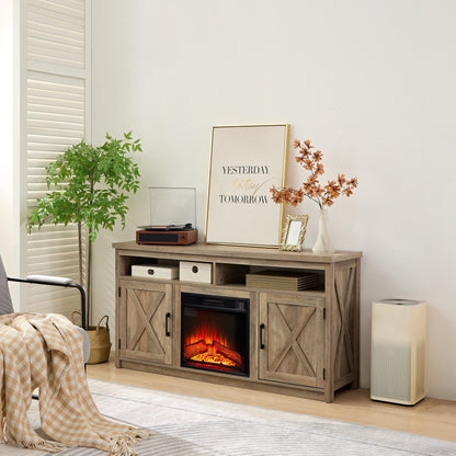 Farmhouse TV Stand with Electric Fireplace – Fits 65" TVs