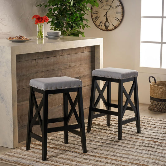 Blair Contemporary Farmhouse Upholstered Fabric Barstools - Set of 2
