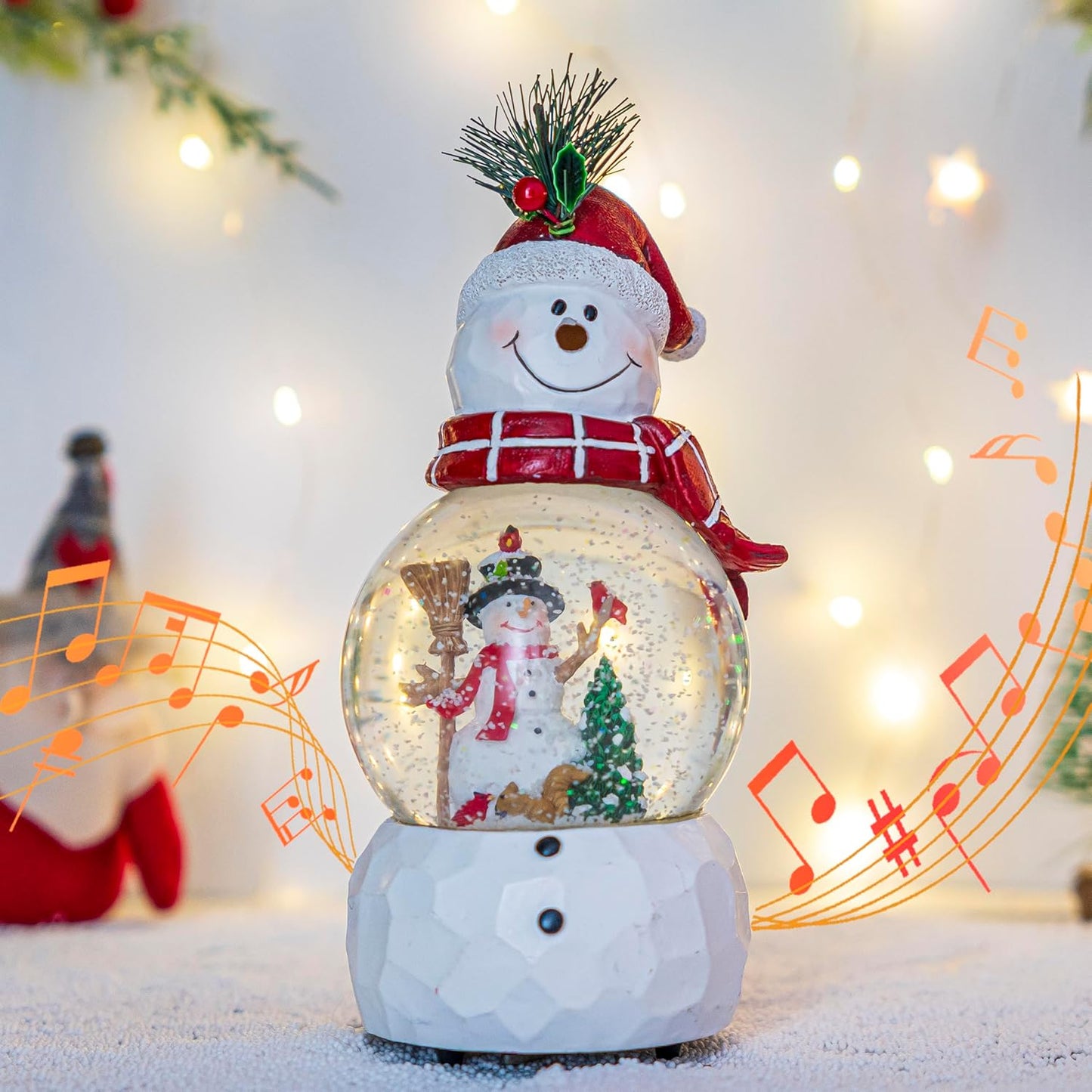 Musical Snow Globe with Glitter Snowman Ornament - Featuring "We Wish You a Merry Christmas