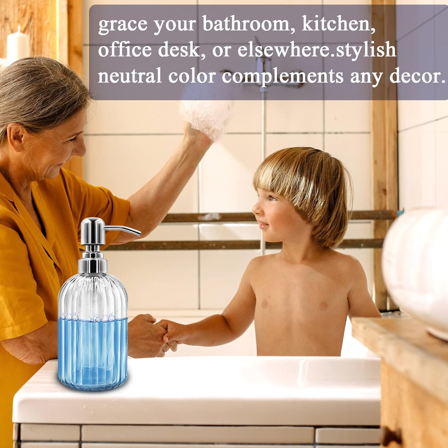 Glass Soap Dispenser Set – 2 Refillable 14 oz Bottles with Stainless Pumps