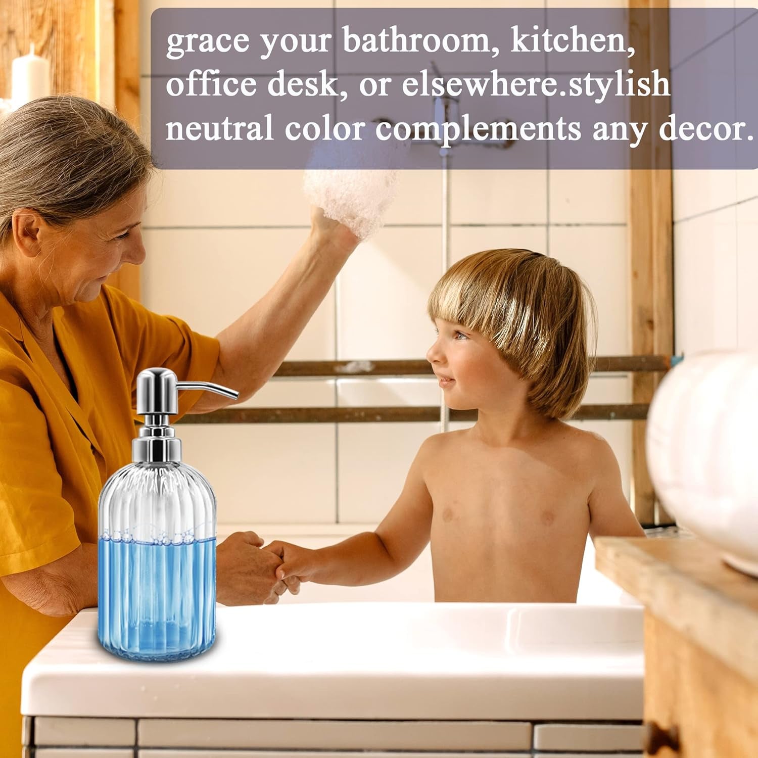 Glass Soap Dispenser Set – 2 Refillable 14 oz Bottles with Stainless Pumps