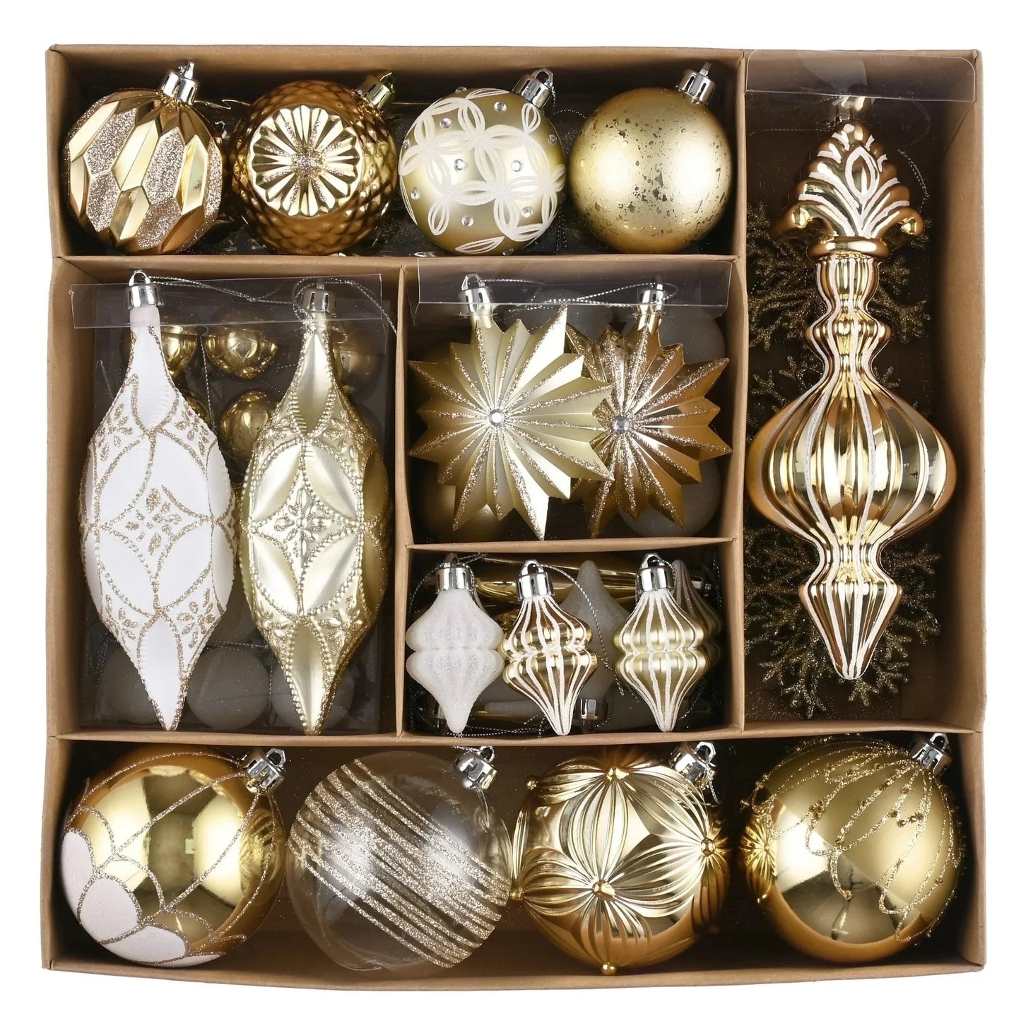 80-Ct Shatterproof Christmas Ornaments Set in White Gold for Tree Decoration