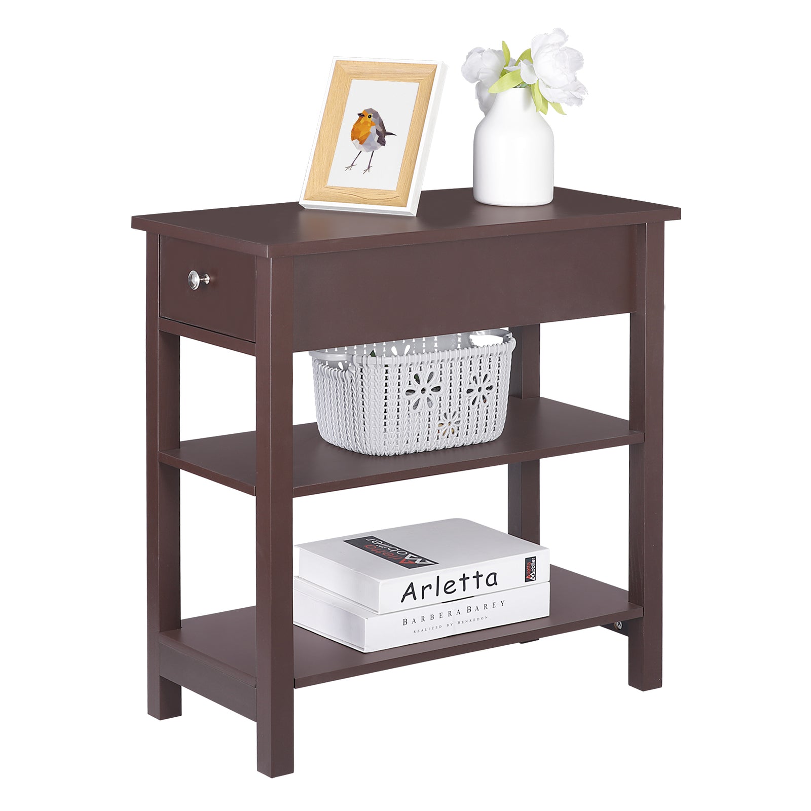 Open End Table Narrow Side Table Slim End Table for Living Room Bedroom Brown