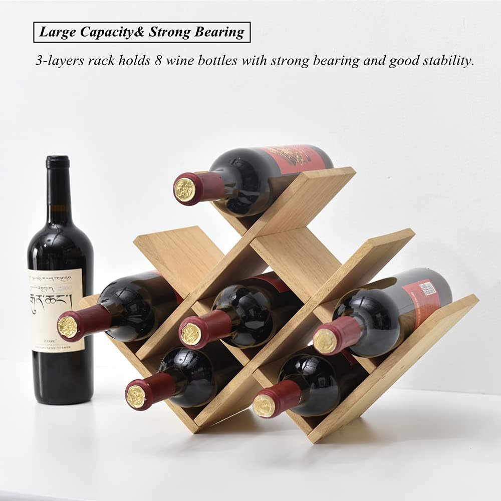 Natural Wood Wine Rack – 8-Bottle Stand & Display Shelf