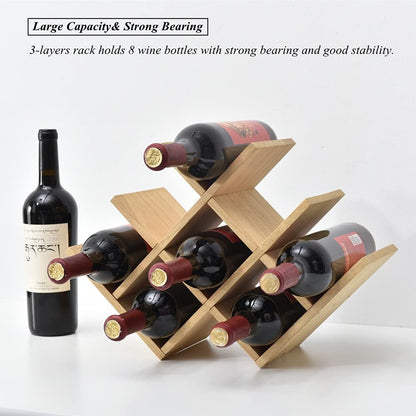 Natural Wood Wine Rack – 8-Bottle Stand & Display Shelf
