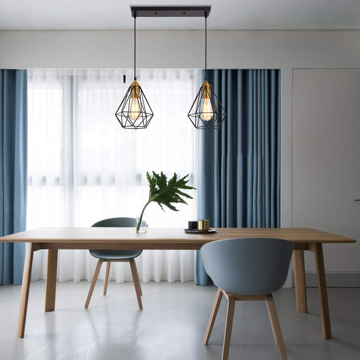 2-Light Black Metal Indoor Pendant Light Fixture for Kitchen Island, Bar, Dining Room, and Office