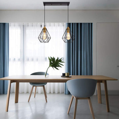 2-Light Black Metal Indoor Pendant Light Fixture for Kitchen Island, Bar, Dining Room, and Office