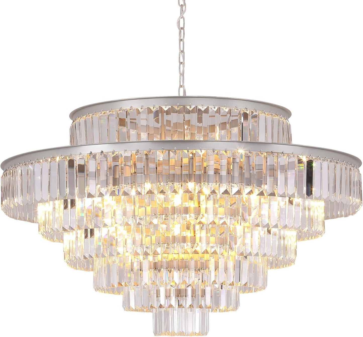 Elegant 7-Tier Crystal Chandelier, 17-Light Nickel Finish