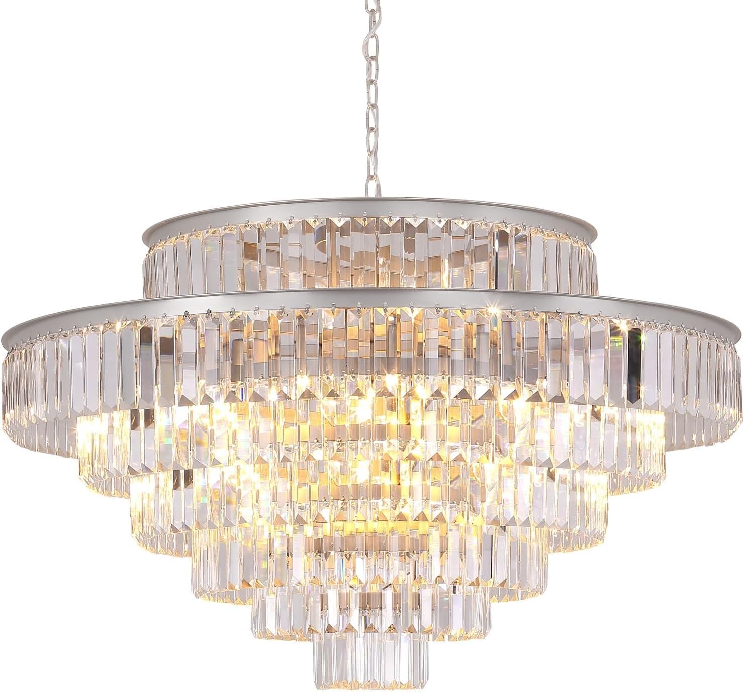 Elegant 7-Tier Crystal Chandelier, 17-Light Nickel Finish