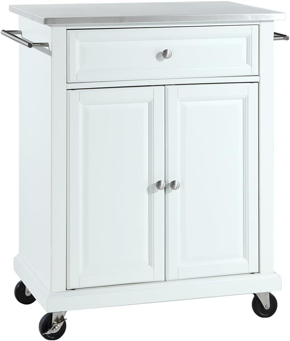 Compact Rolling Cart with Stainless Steel Top, Shelves, and Towel Rack, Black