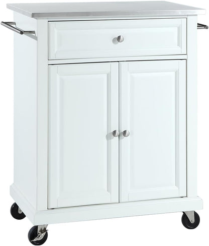 Compact Rolling Cart with Stainless Steel Top, Shelves, and Towel Rack, Black