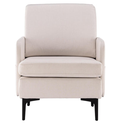 Elegant Mid-Century Linen Chair – Comfortable Beige Accent