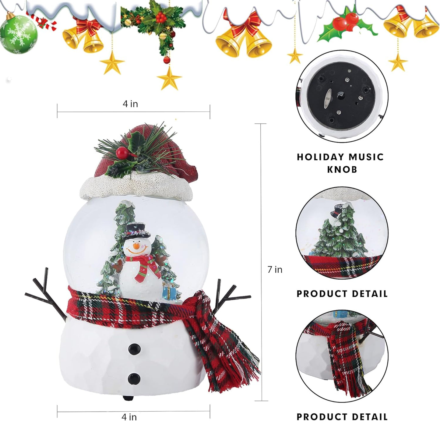 Musical Snow Globe with Glitter Snowman Ornament - Featuring "We Wish You a Merry Christmas