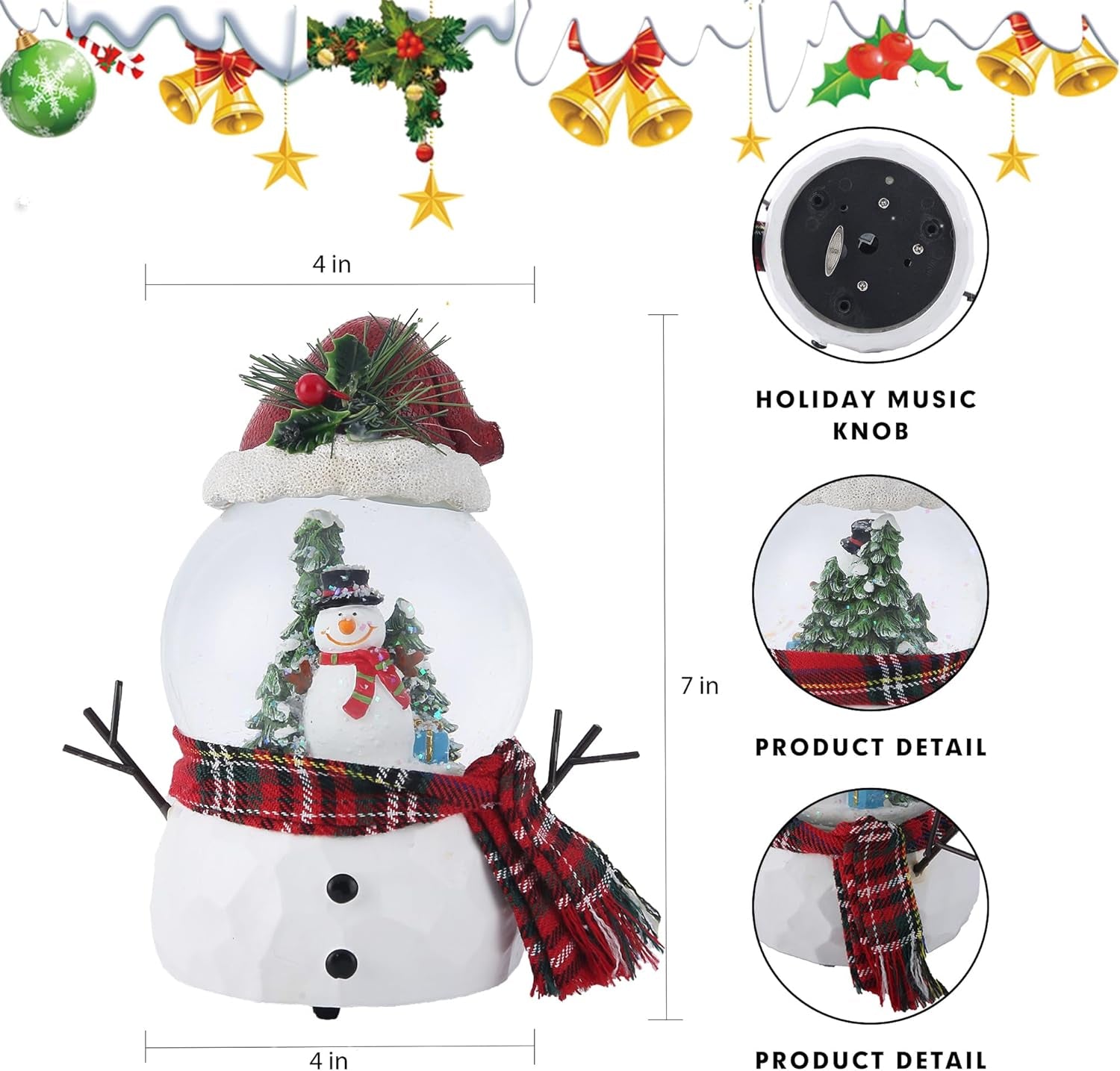 Musical Snow Globe with Glitter Snowman Ornament - Featuring "We Wish You a Merry Christmas