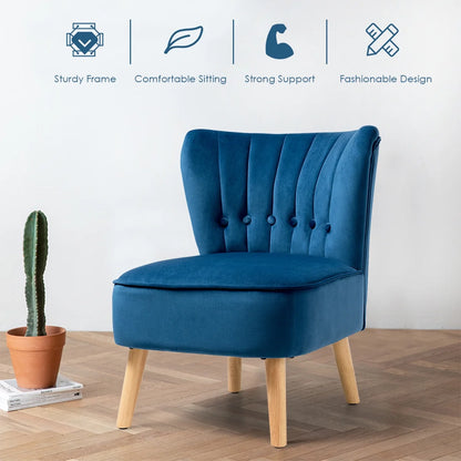Tufted Blue Velvet Accent Chair — Armless